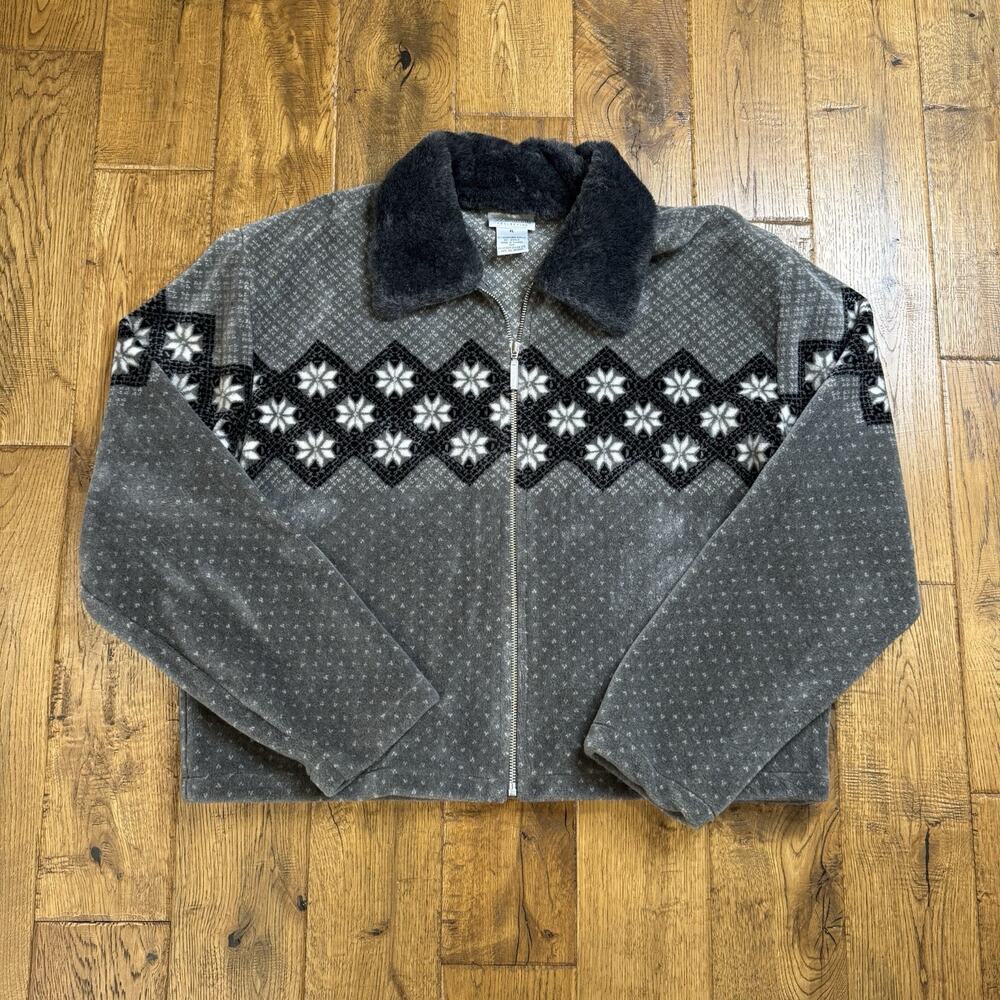 VTG Willi Smith Collection Fleece Jacket Faux Fur Collar Grey Womens Sz XL - Picture 1 of 5
